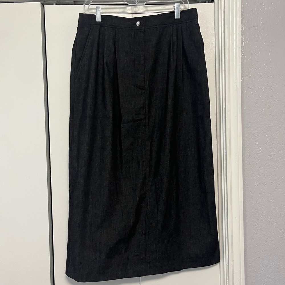Vintage Black Denim Two Piece Set Square Neck Tank Top and Midi Skirt Blacko - Picture 5 of 6